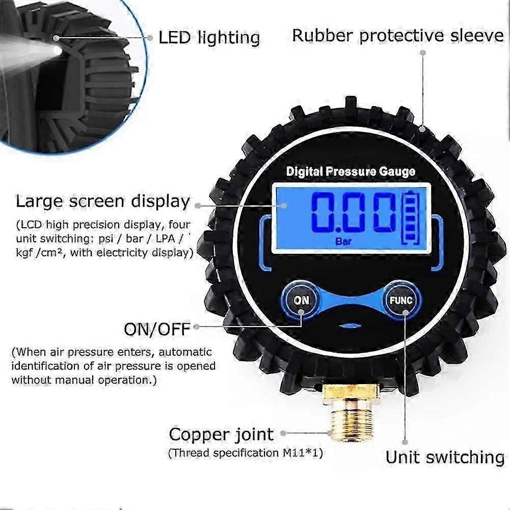 0 to 200 PSI LCD Digital Tire Pressure Gauge for Car 1 4 Inch NPT Air Valve Measurement Tool for Automotive Maintenance