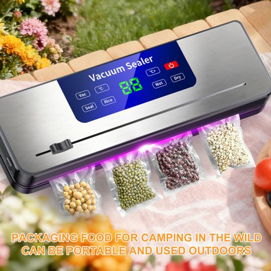 Electric Vacuum Sealer Machine Adjustable Seal Temperature Built-in Cutter Portable Food Sealer Touch Screen Bag Sealer for Kitchen Home Use