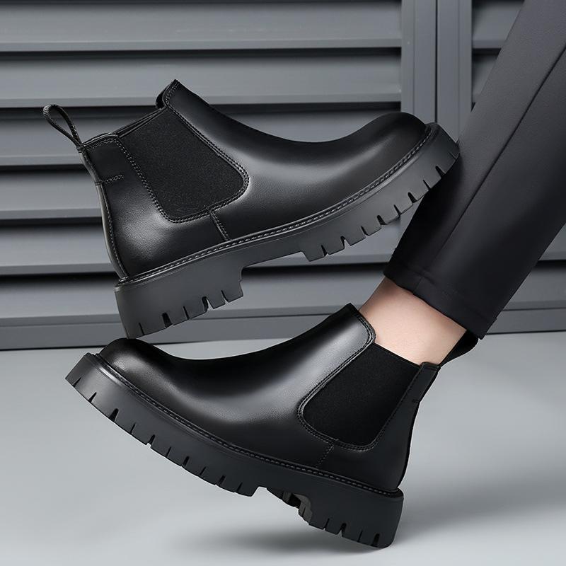 Fashion Men's Boots Classic Black Chelsea Boot Luxury Genuine Leather Leather Boots for Men Plush Warm Winter Boot Casual High Top Boots