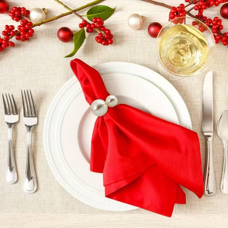 1-24PCS Durable Pearl Plastic Napkin Ring Elegant Design for Wedding Christmas Formal Dinner and Party Table Decorations