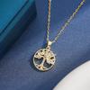 Tree of Life Round Pendant Necklace, Titanium Steel with Full Diamond, Elegant Light Luxury Clavicle Chain for Women
