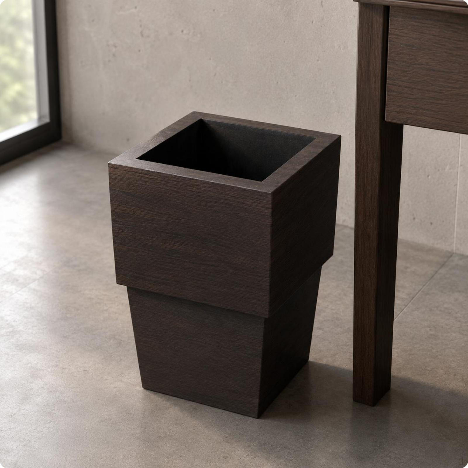Square Wooden Waste Bin Open Top
