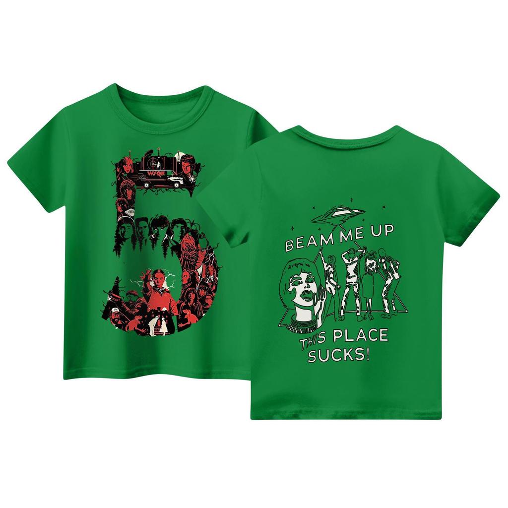 Children's Short Sleeve Tops Casual Print T Shirt Round Neck Pullover Blouse