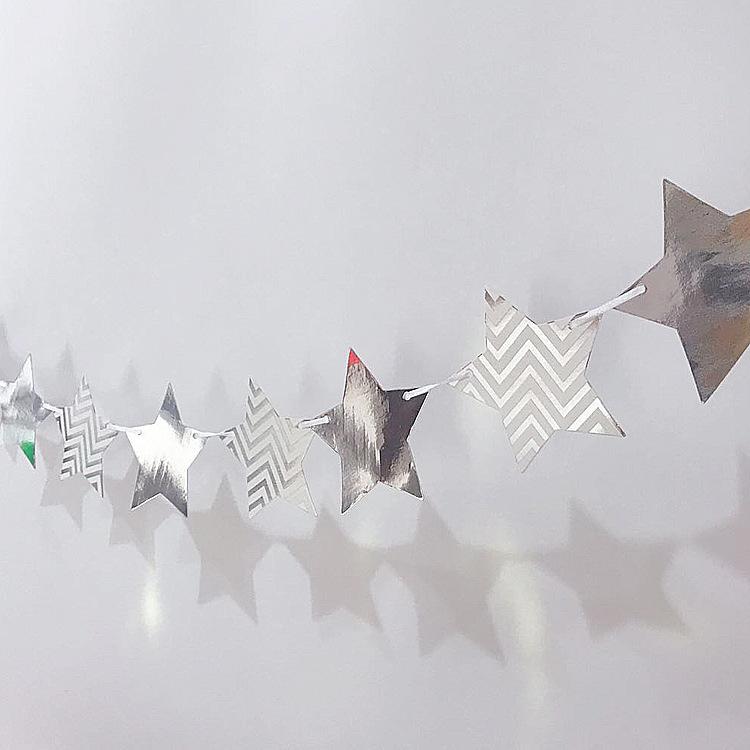 

Children S Birthday Party Decoration Bronzing Five-Pointed Star Latte Flower Baby S First-Year Party Celebration Flag Customization silver wave bronzing pentagram