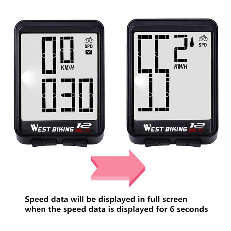 WEST BIKING Wireless Road Bike Computer Large Screen Bicycle Speedometer White Backlight Waterproof Odometer Cycling Stopwatch