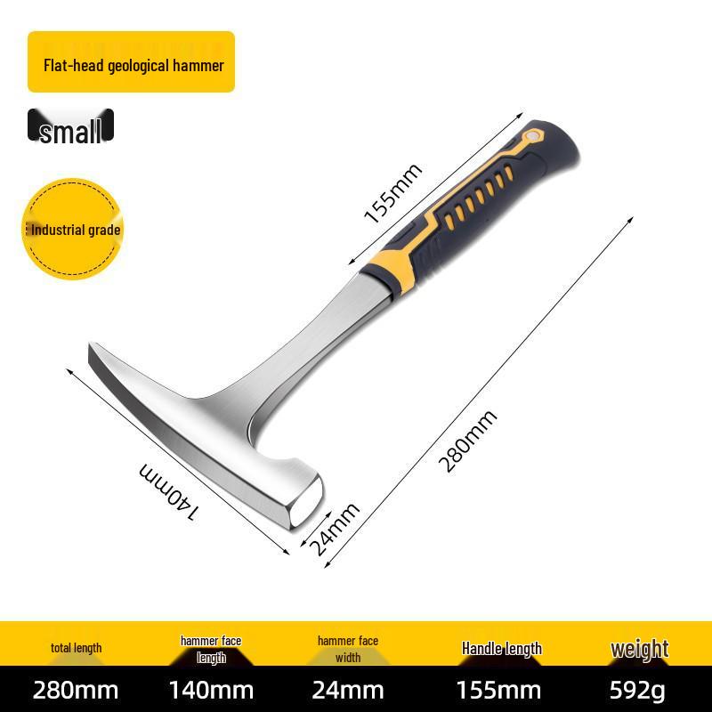 Geological Rock Hammer with Pointed and Flat Heads for Quarry, Mining, and Mountaineering