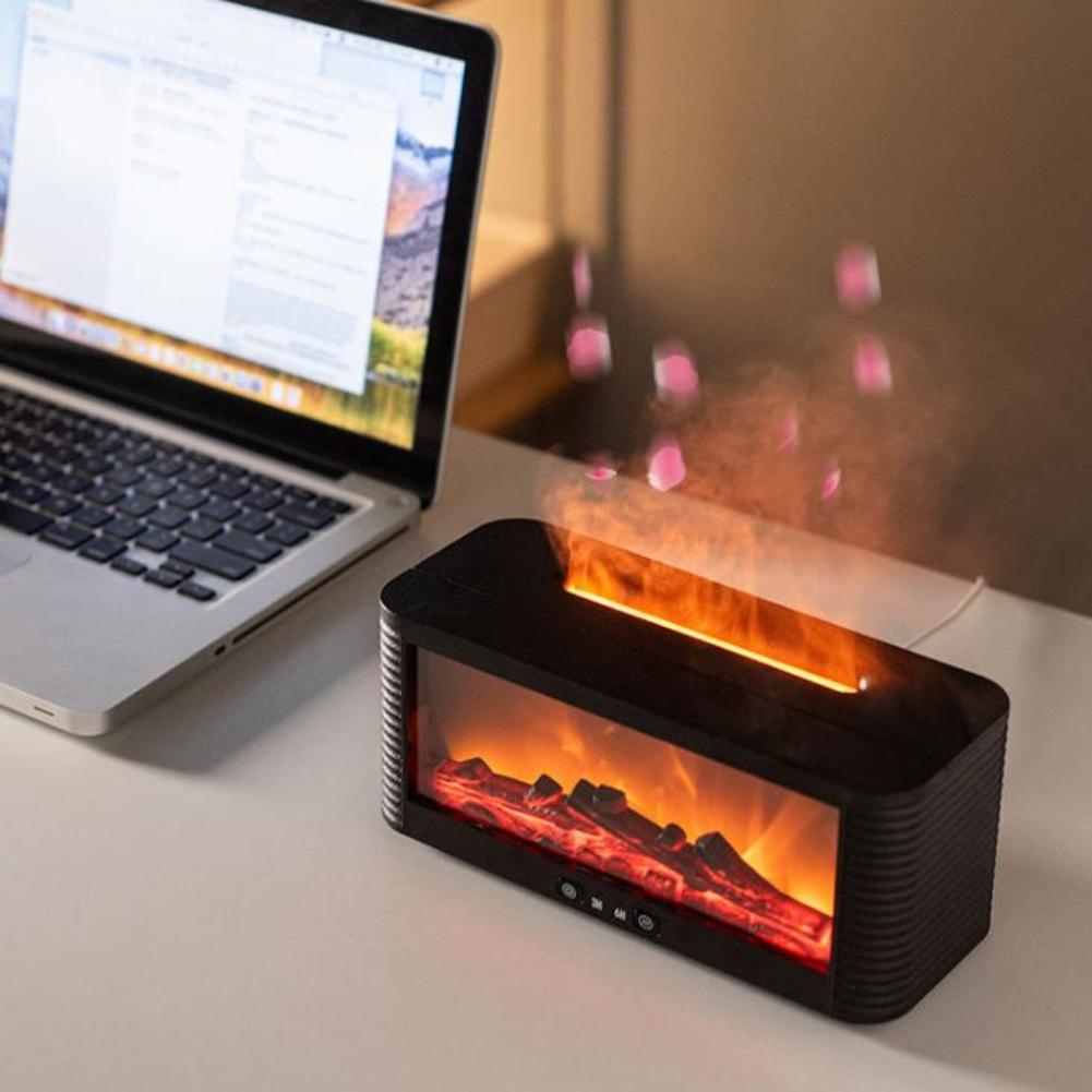 Fireplace Remote Control Flame Aroma Diffuser Realistic Flame Effect 7 Soothing Light Modes Over 8 Hours Runtime