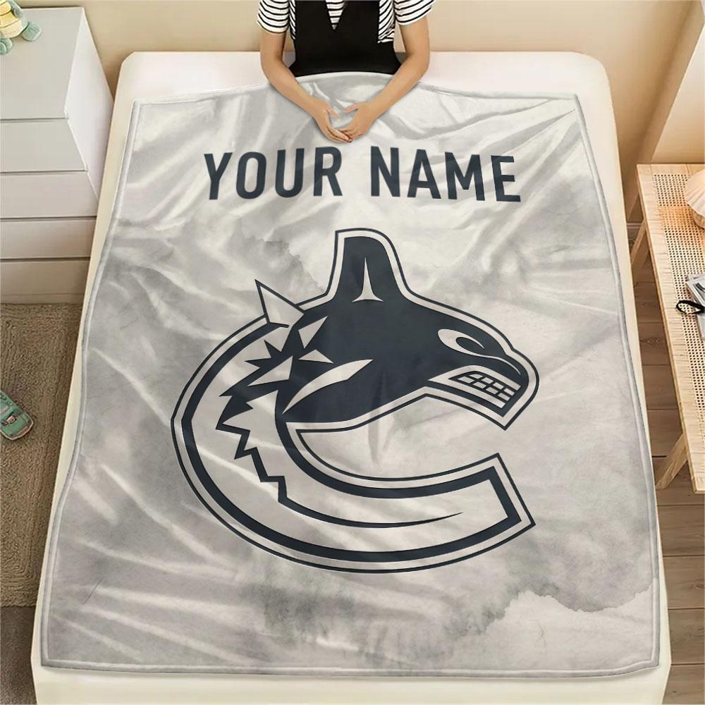 Custom Name,Vancouver Canucks Printed Flannel Blanket, Soft Throw for Bedroom Sofa, Washable, Christmas Present, Great Gift.