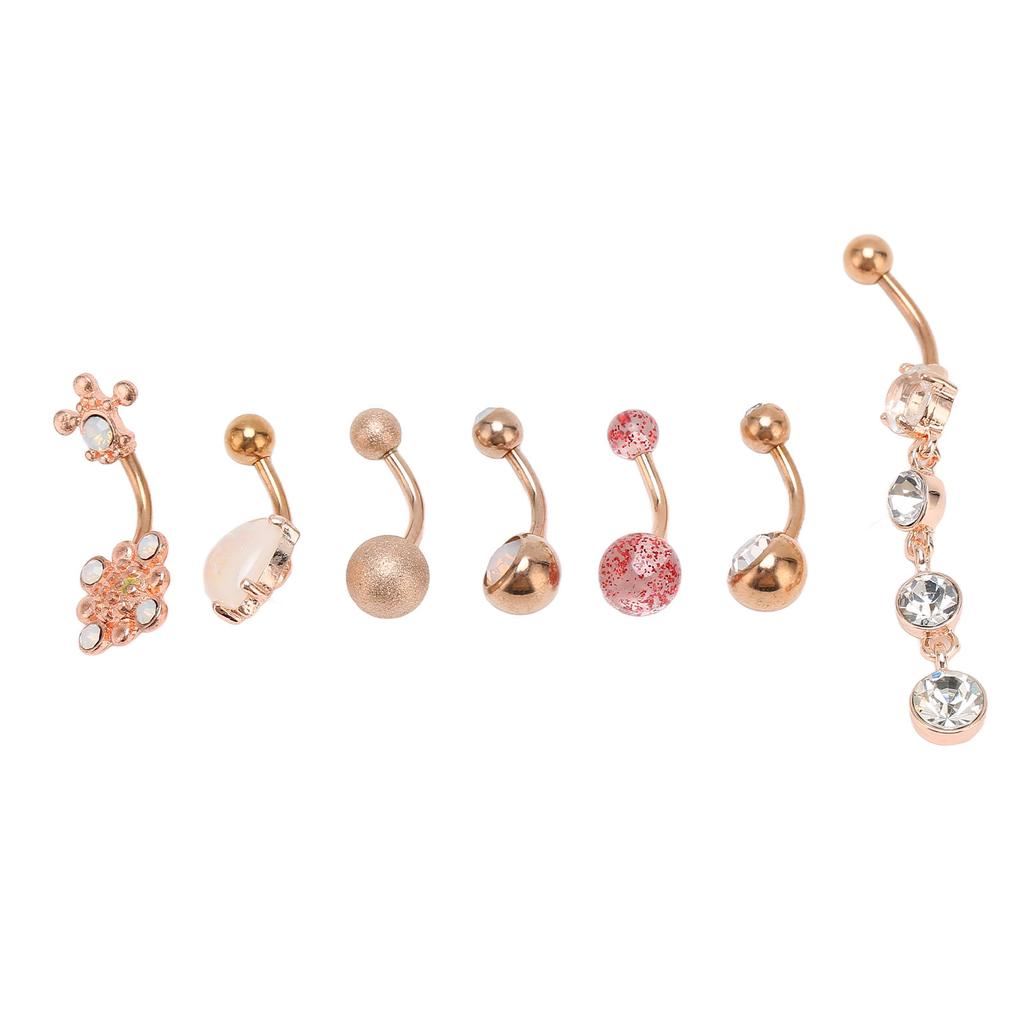 7Pcs Belly Button Rings Stainless Steel Smoothing Safe Elegant Style Dangle Belly Rings for Party