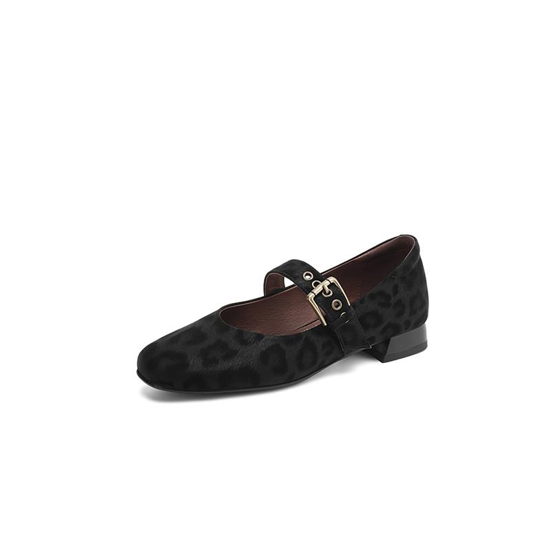 Krazing Pot Cow Skin Spring Summer Size 43 Size 42 Size 41 Thick Low Heels Women Round Toe Leisure Leopard Pumps