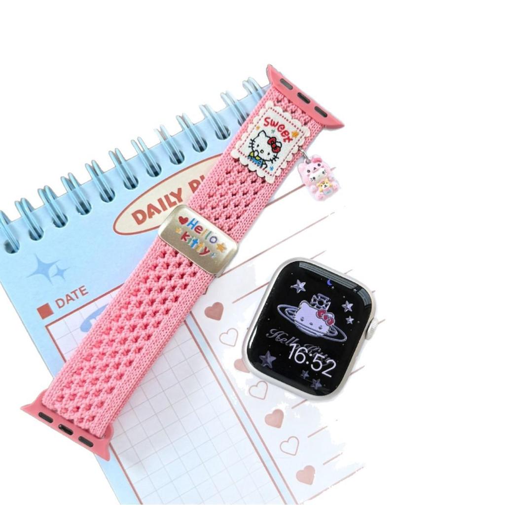 Compatible Apple S11 Watch Band: Breathable Woven Cartoon Pendant with Magnetic Buckle for iWatch 1098765SE