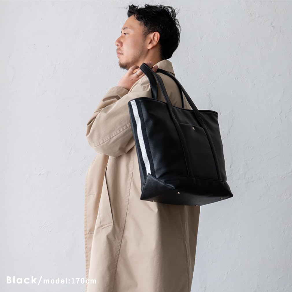 VITAFELICE Women's Side Line Tape Big Tote Bag inb-10181p (Black)