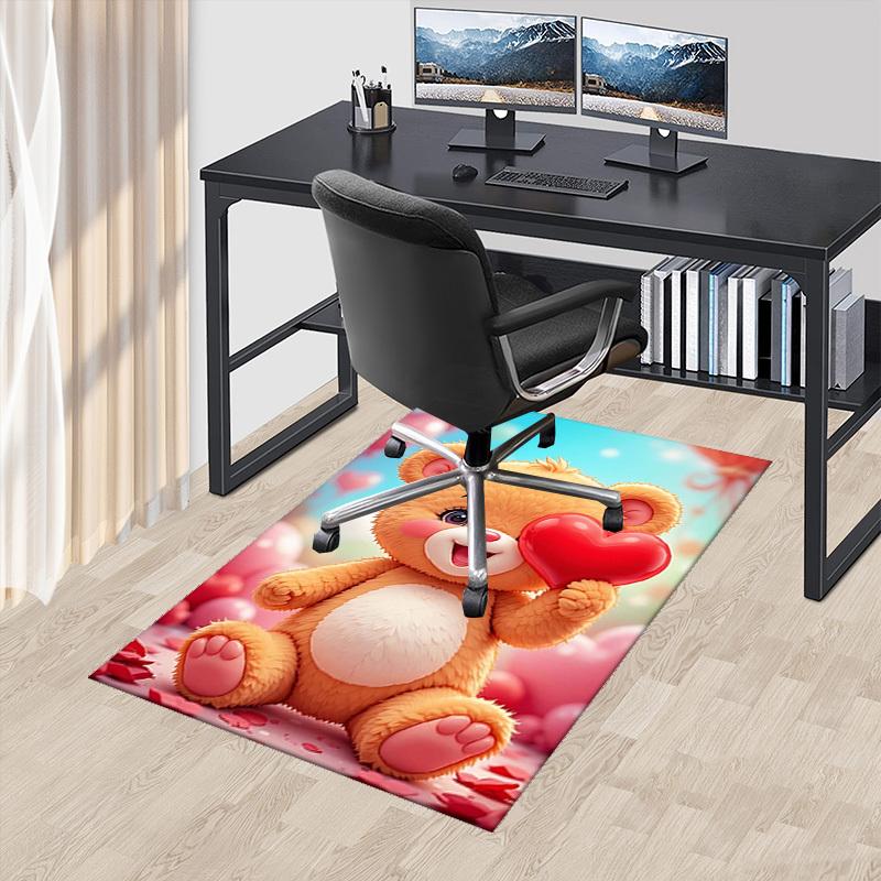 1pc Anime Teddy Bear Heart Chair Mat - Anti-Slip Office Rug for Home Decor, Seasonal Gift, Suitable for Office, Living Room, Bedroom, Game Room & Dorm