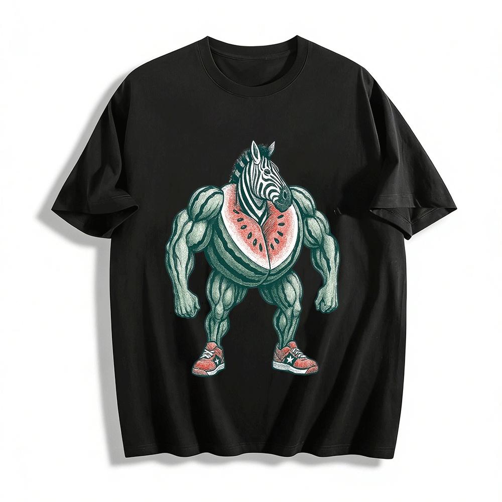 

Muscular Zebra Watermelon Chest Funny Graphic Casual Tee Pure cotton T-shirt XXS