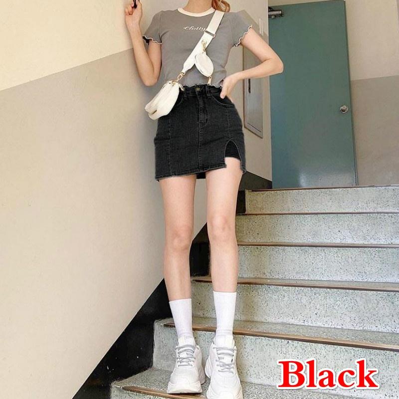 

Повседневная женская джинсовая юбка с высокой талией и боковыми разрезами, эластичные карманы, джинсовые юбки XL чёрный