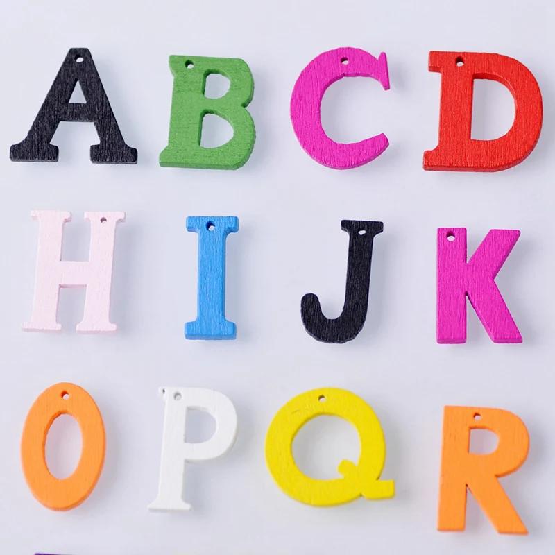 100pcs 22mm Random Mixed 1 Hole Wood Alphabet Letters Embellishment Scrapbooking Sewing Crafts Woodcraft Jewelry Making