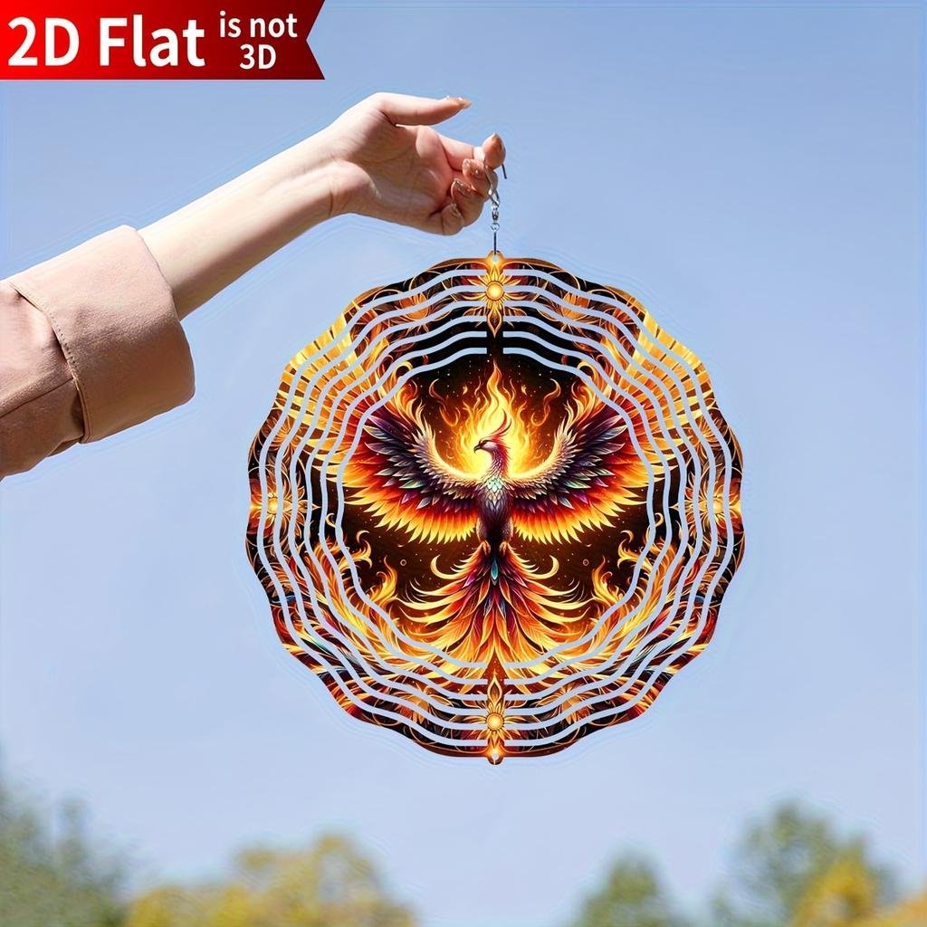 Phoenix Wind Spinner. 10-inch Double-sided Metal Garden Decor for Yard, Porch or Door.