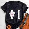 Letter B Floral T Shirts Women English Alphabet Birthday Gift Women 26 Initials Flower Classic Tops Tees Alphabet Floral Tshirt
