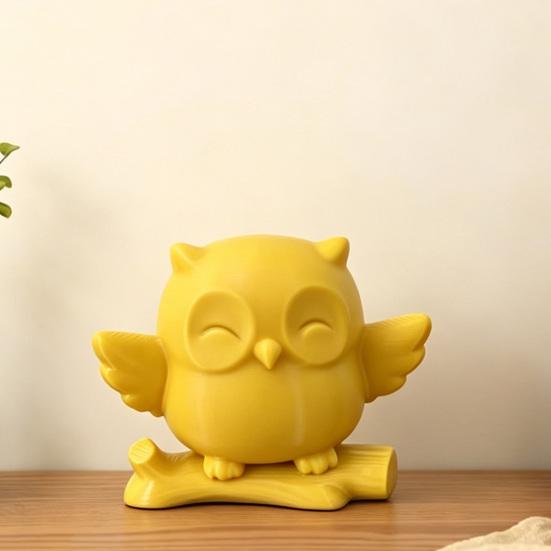3D Printed Owl Figurine Cute Owl on Tree Branch Statue Mini Forest Animal Ornament for Home Office Table Desk Mantle TV Stand Bookshelf Decor