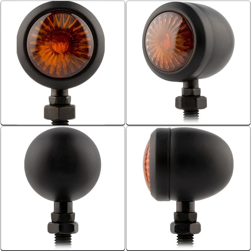 2PCS Metal Retro Motorcycle Turn Signal 12V Indicator Light  Black Chrome Bullet Running Lights Amber Blinkers Universal