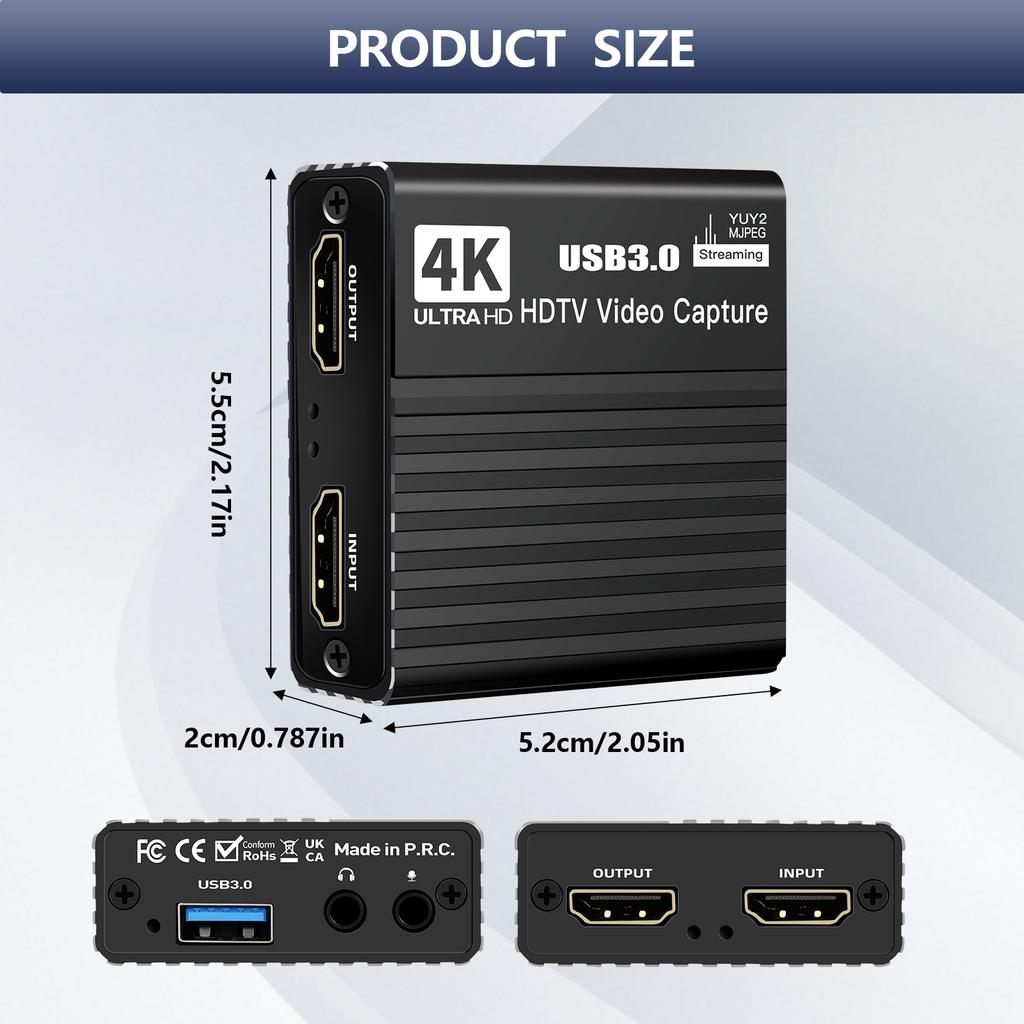 USB 3.0 Video Capture Card HDMI 4K Recording Box Game 1080P Video Recorder 60FPS