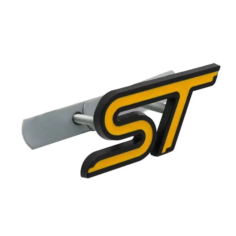 yvmsj9 3D Metal ST Letters Badge Car Front Grille Emblem Decals for Ford Mondeo Kuga Ranger Mustang F150 Aspire Everest Fiesta Focus