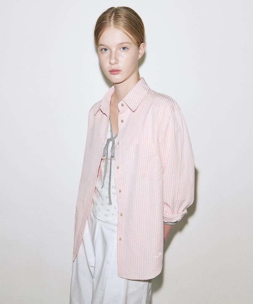 SINOON Seersucker Stripe Shirt (Pink)