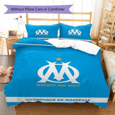 Olympique De Marseille Pattern Bedding Set Quilt Cover Pillowcase Home Decor Gift (1 * Duvet Cover + 2 * Pillowcase, Without Core)