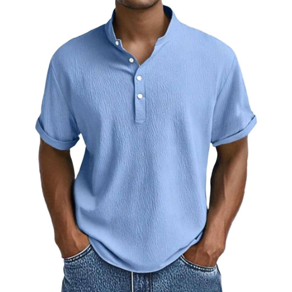 Men's Shirt Short Sleeve Stand Collar Summer Casual Beach Hippie T-Shirts