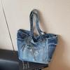 Mode Kleurverloop Ruwe Rand Denim Tote Tas Dames Veelzijdig Grote Capaciteit Ketting Handtassen Eenvoudig Werk Een Schouder Tassen CLE