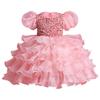 Girls Cake Tutu Dress Birthday Flower Girl Sequin Dance Performance Gown Princess Dress with Headband Breathable Mesh Formal Outfit