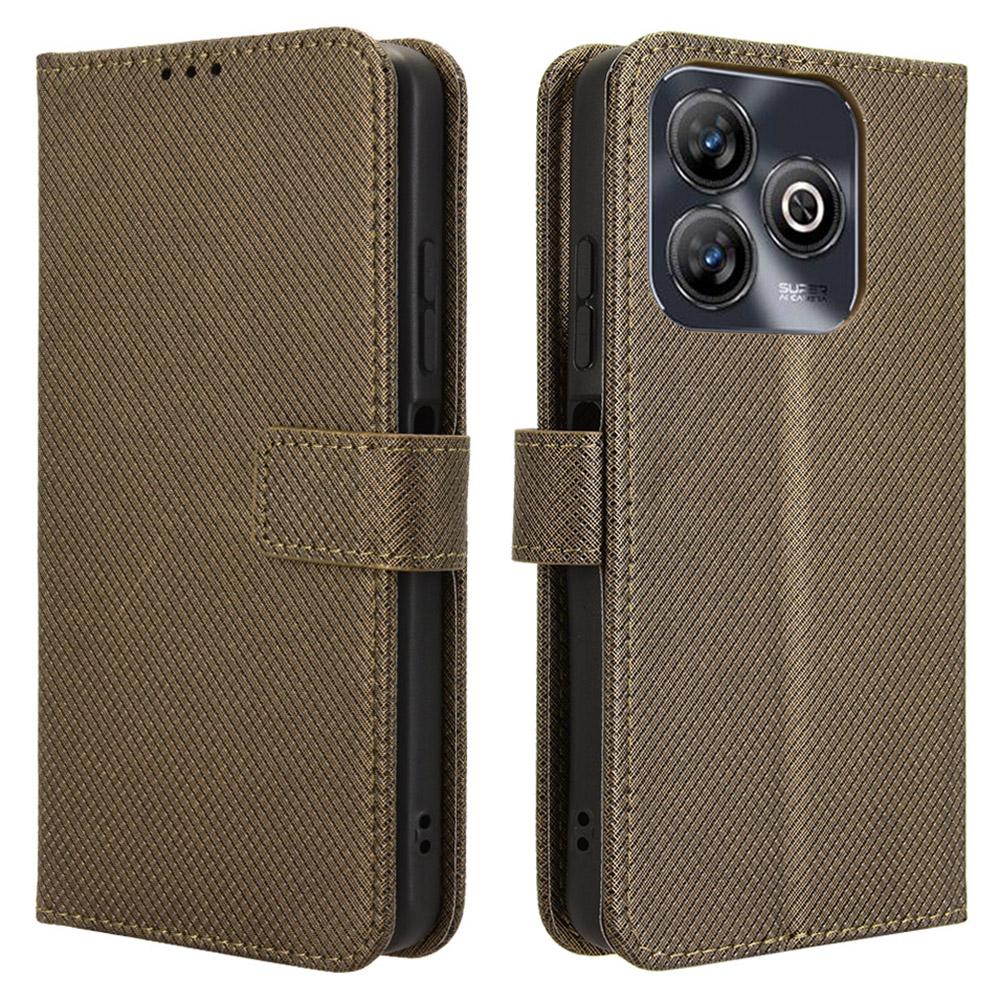 

For ZTE Blade A75 4G Case PU Leather Diamond Texture Wallet Phone Cover Brown