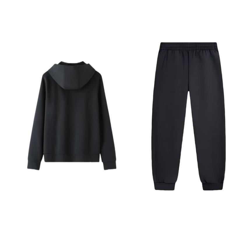 Li Ning Solid Color Hooded Loose Drop Shoulder Zipper Long Sleeve Top And Mid Waist Elastic Pants Casual Sports Set Men sets Black AKLU991-1+AWDT611-1