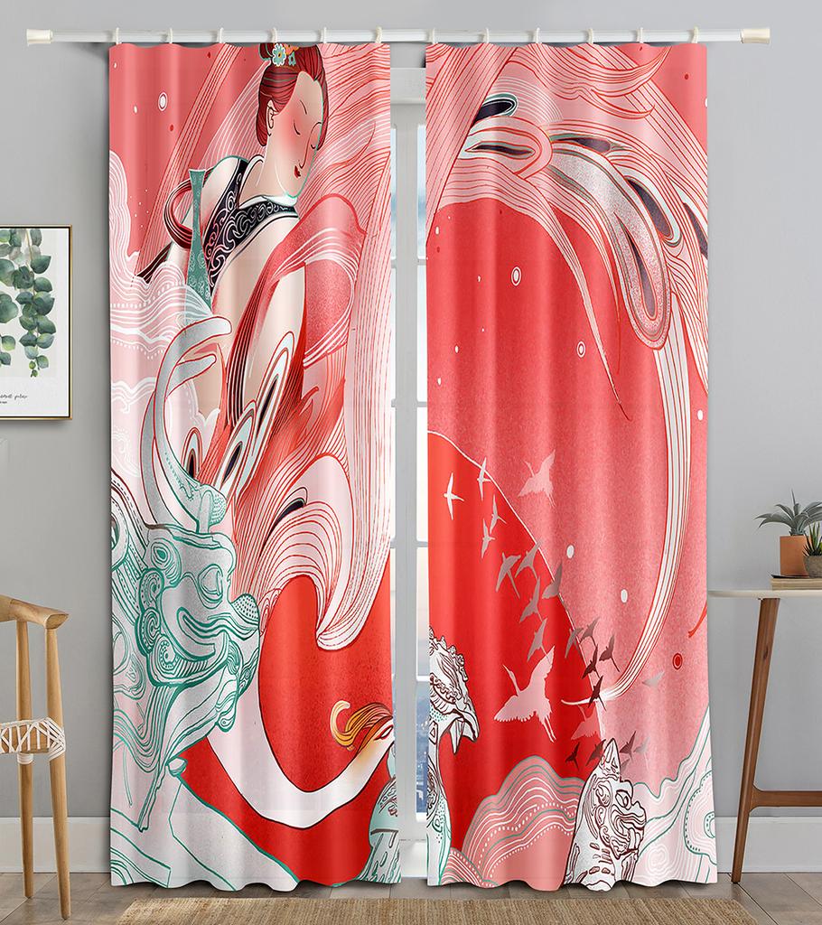 Chinese Traditional Festivals ColorfulBlackout Window Area Curtain Piece Living Interior Room Bed Chamber Bathroom Kitchen Door Storage Cabinet D