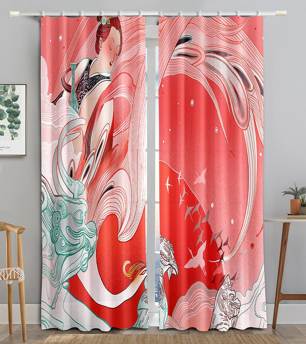 

Китайские традиционные фестивали Красочные затемняющие шторы для гостиной спальни ванной комнаты кухни двери шкафа Декор крючки W50 X H130(CM)X2&Grommet Top