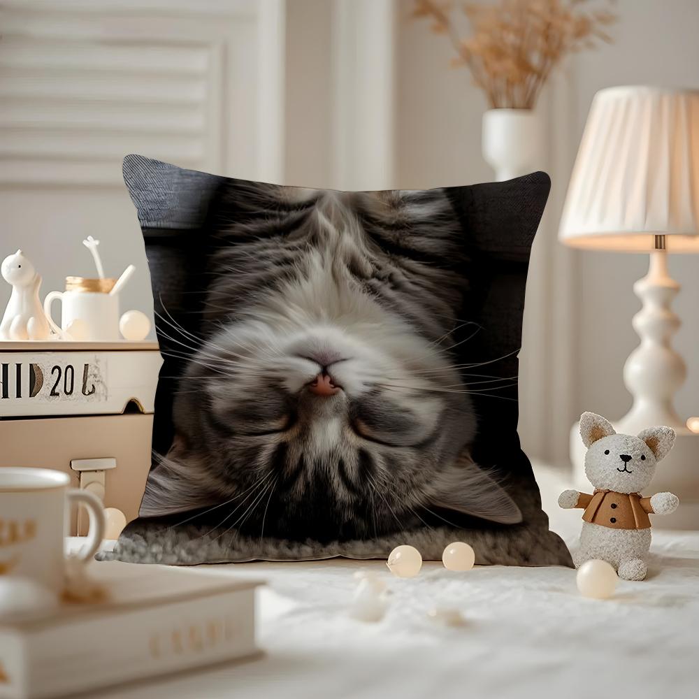 Art cat Cushion Cover Antidustmite Pillowcase Invisible zipper silky short plush Sofa cushion cover