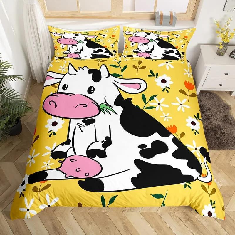 Comforter Cute Cartoon Cows Twin King Farm Animal Bedding Set Microfiber Botanical Floral Comforter For Boys Girls