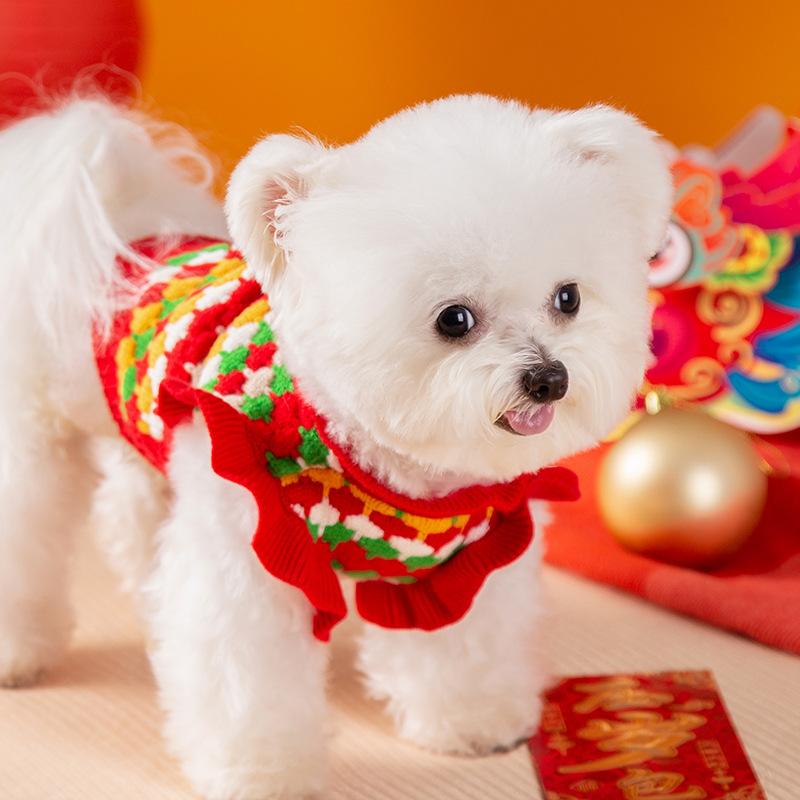 Three-dimensional Small Flower Color Bar Dog Sweater Autumn and Winter Warm Teddy Bear Puppy Cat Two Feet Pet Dog Clothes
