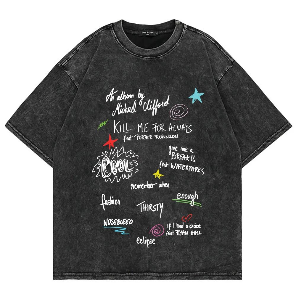 

Washed Michael Clifford Sidequest Short Sleeved Round Neck Y2k Tshirt Men Clothing New in Top Tees Mens T-Shirt S