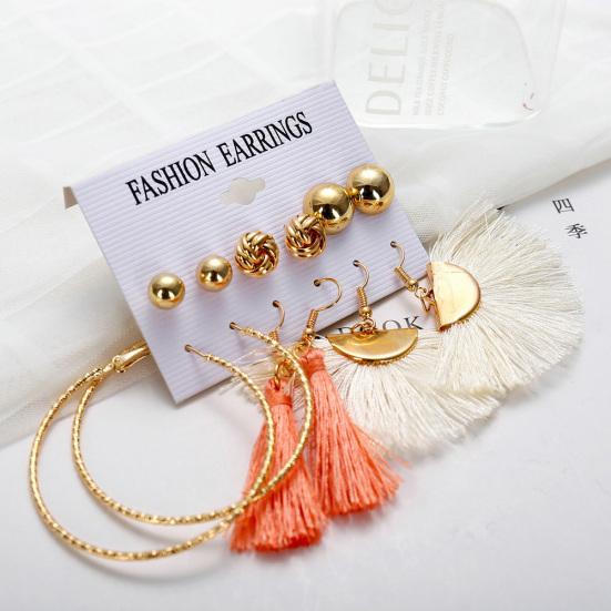 6Pcs/Set Bohemia Women Tassel Hook Earrings Ear Stud Set Jewelry Accessories