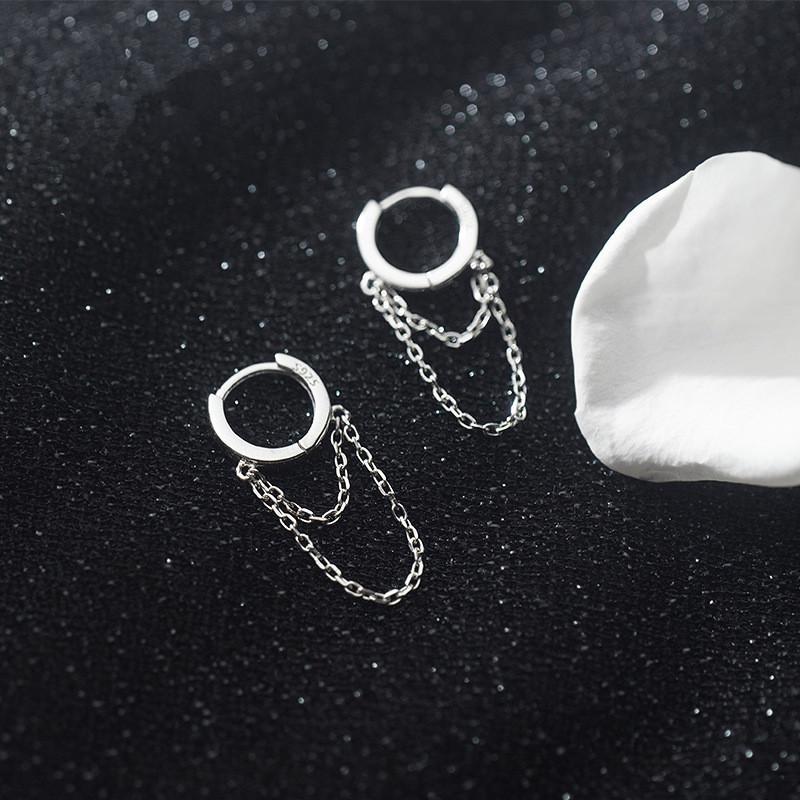 Silver Color Punk Style Double Layer Chain Hoop Earring For Women Gold Color Ear Jewelry 2022 New Earrings
