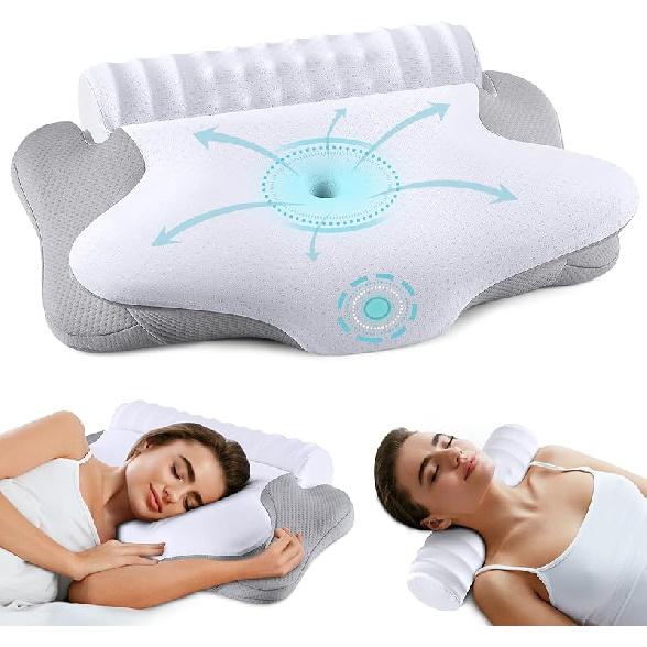 onesmile Cervical and Roll Neck Pillow - 2 in 1 Ergonomic Pillows for Pain Relief, Neck Support Pillow for Sleeping, Memory Foam Pillows for Side,
