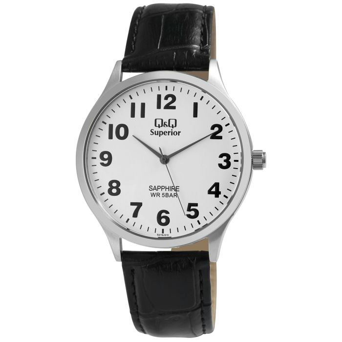 Montre Homme - Q&Q - Superior - Cuir Noir 20mm - Boîtier Acier 40mm - Verre Saphir 5 ATM