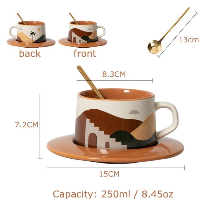 

Серия Desert Oasis, кофейная кружка для дома и офиса, керамическая кружка с блюдцем, для завтрака, молока, сока, чая, подарочная чашка с ручкой, безопасная для микроволновой печи