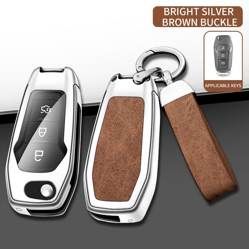 Interior Mouldings Leather Car Metal Key Case Cover For Ford Focus Fusion Mk2 Mk7 Explorer Ranger Uncut Blank HU101 Blade Key Ch