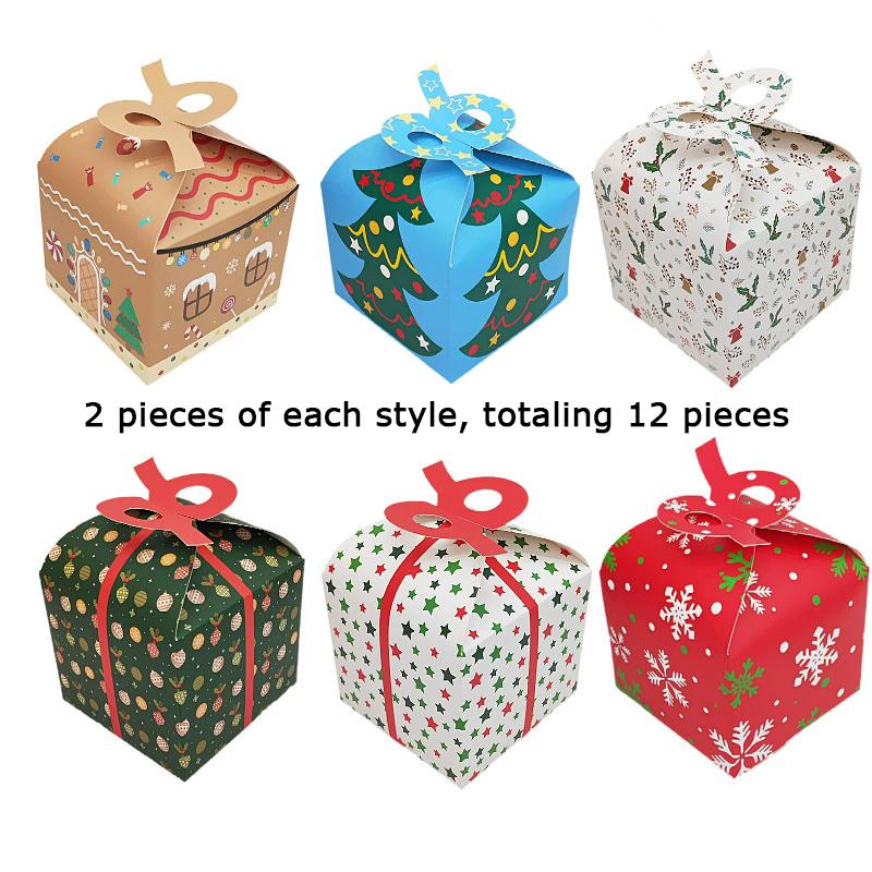 WTEMPO Christmas Gift Boxes Creative DIY Foldable Printed Treat Boxes Holiday Party Favor Supplies Xmas Presents Packaging Boxes