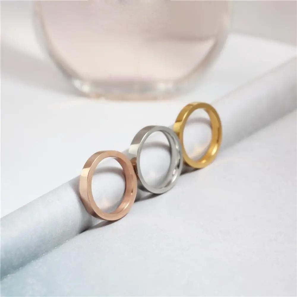 Titanium Steel 3mm Band Ring Women Men's Engagement Wedding Ring Silver Plated/Gold/Rose Gold/Black