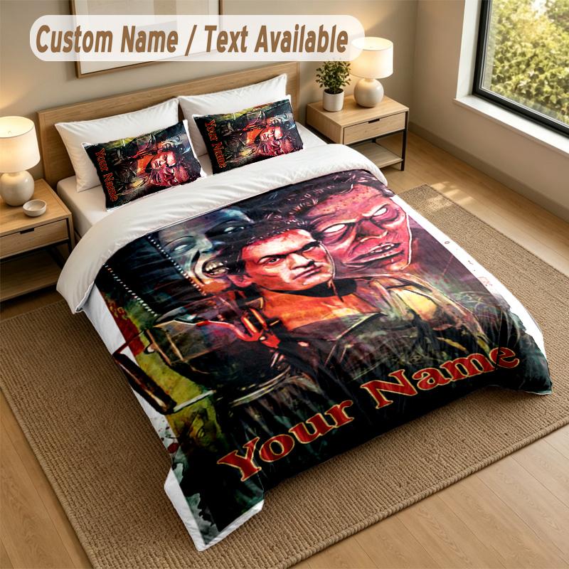 3Pcs Bedding Set Custom Name Text, 1 Sheet 2 Pillowcases Home Bed DecorEvil Dead Ash Williams