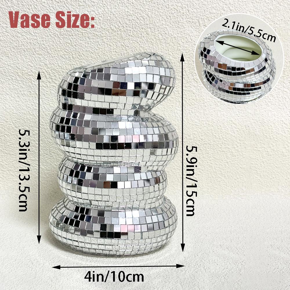 

Disco Ball Vase Unique Spiral Planter with Silver Mirror Tiles Household Office Decor Flower Bottle for Makeup Brush Pen Holder