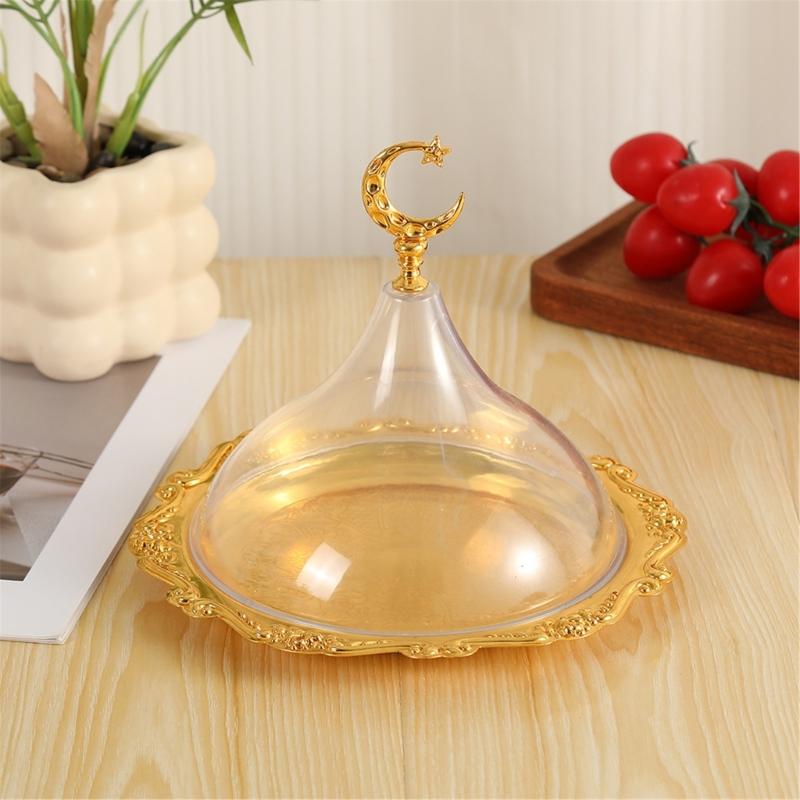 Multipurpose Snacks Storage Serving Platter With Acrylic Dome Lid Ramadans Dessert Display Tray For Kitchen And Party Use
